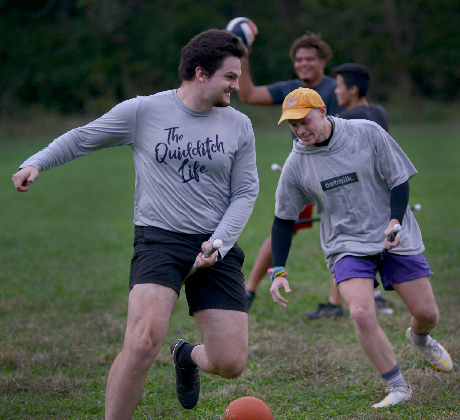 Ben Schlueter, left dodges away from Justin Dewick During quidditch practice